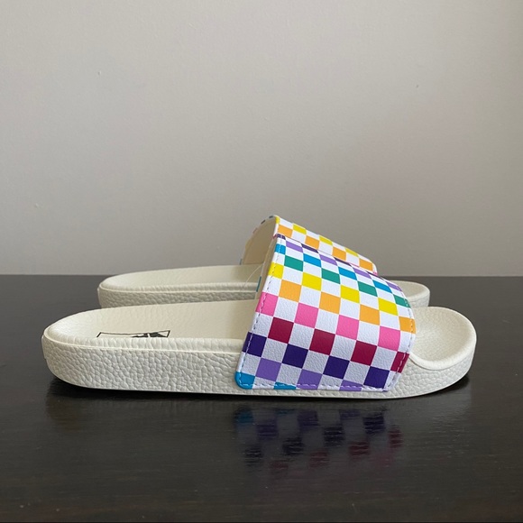vans rainbow checkerboard slides